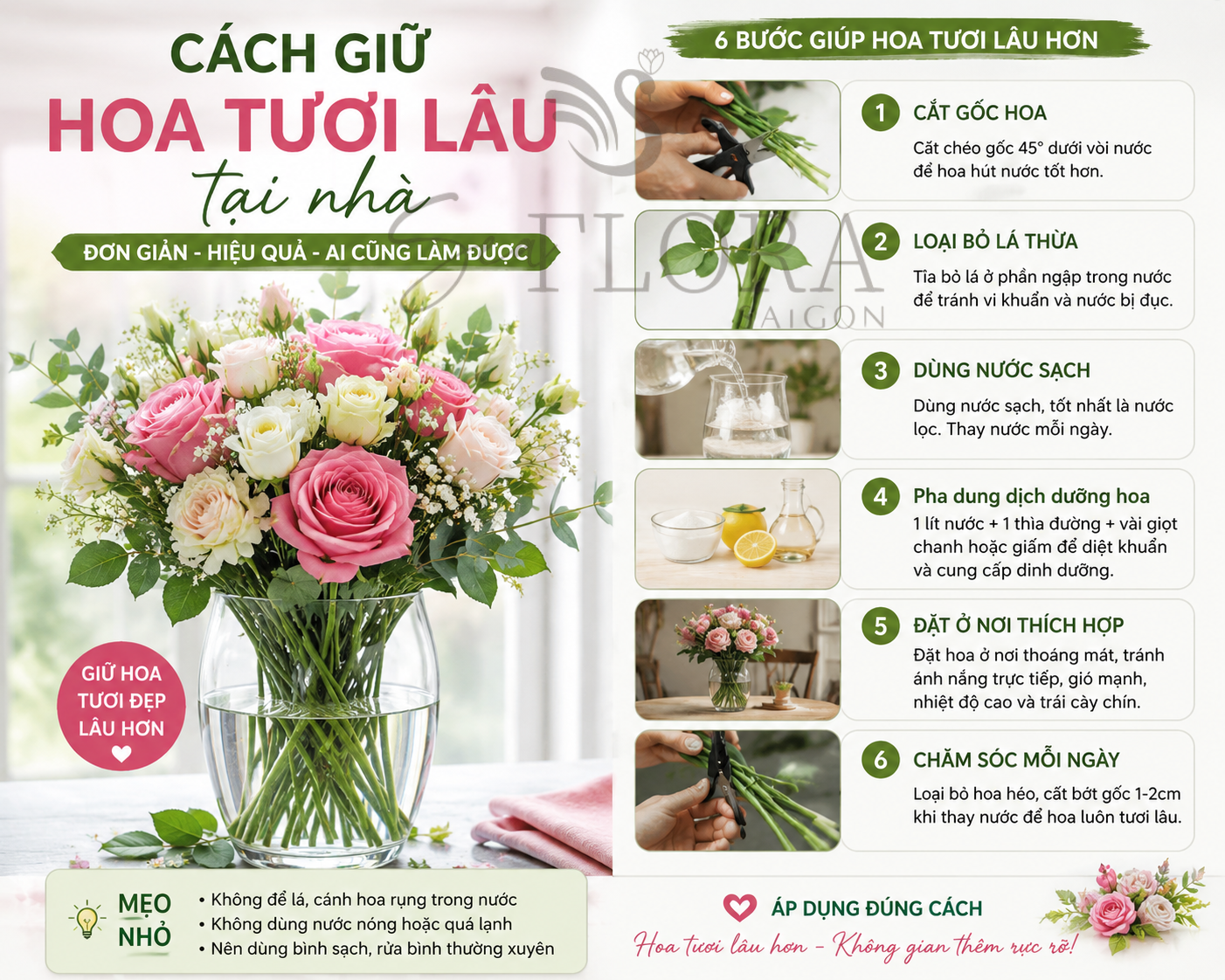 Cách giữ hoa tươi lâu tại nhà với 6 bước đơn giản giúp hoa luôn tươi đẹp và lâu héo hơn